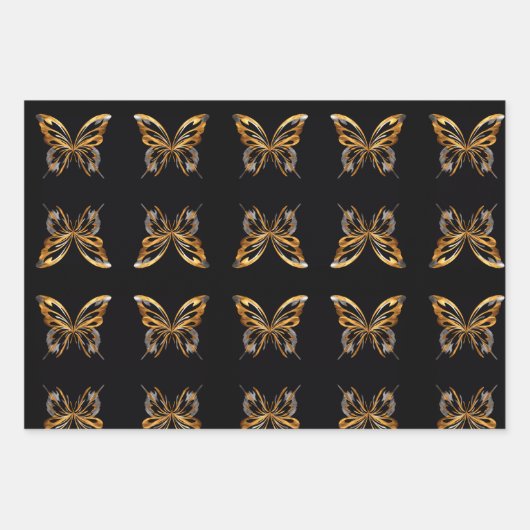 Goldschmetterling auf schwarzem Hintergrund Geschenkpapier Set (Vorderseite)
