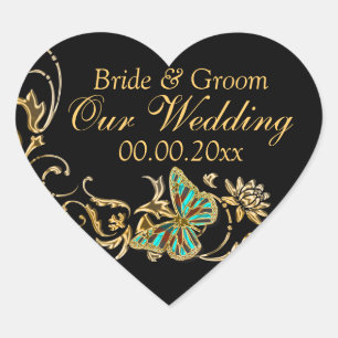 Goldschmetterling-Hochzeit-Verlobung Herz-Aufkleber