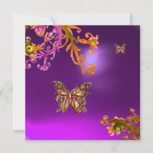GOLDSCHMETTERLING IN LILA GELBEN BLUMENRANKEN EINLADUNG