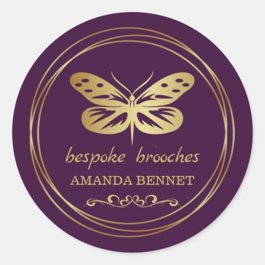 Goldschmetterling, Kreisrahmen-Designer Runder Aufkleber (Vorderseite)