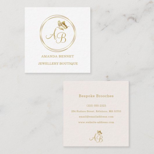 Goldschmetterling, Kreisrahmen feminin Monogramm Quadratische Visitenkarte (Vorne/Hinten)