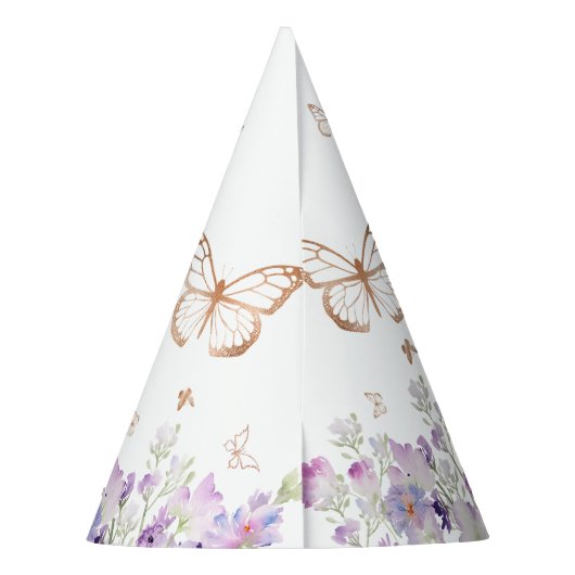 Goldschmetterling lila Blumengeburt Partyhütchen (Rückseite)