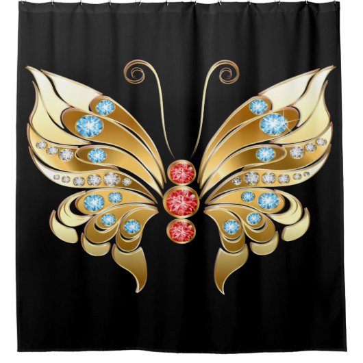 Goldschmetterling mit Edelsteinen Duschvorhang (Vorderseite)