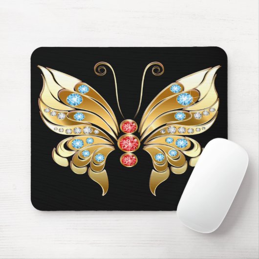 Goldschmetterling mit Edelsteinen Mousepad (Mit Mouse)