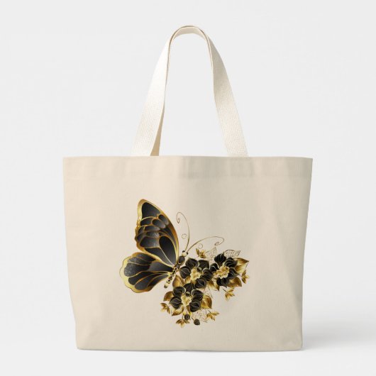 Goldschmetterling mit schwarzem Orchid Jumbo Stoffbeutel (Rückseite)