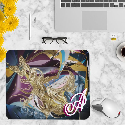 Goldschmetterling "nebelartig" Monogramm flüssig A Mousepad