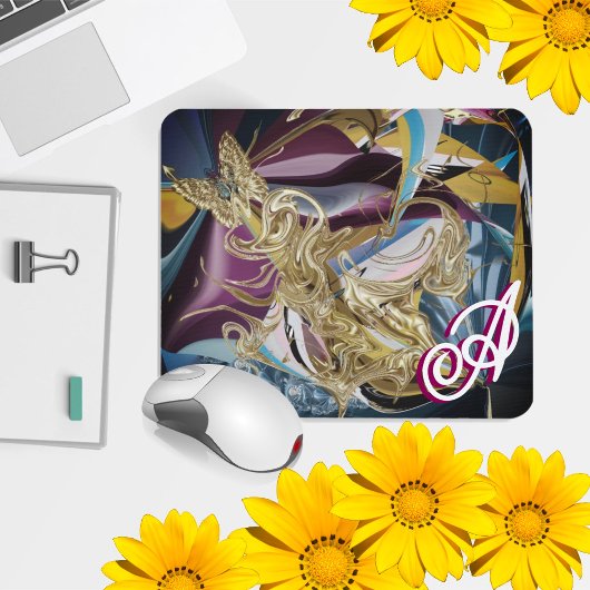 Goldschmetterling "nebelartig" Monogramm flüssig A Mousepad