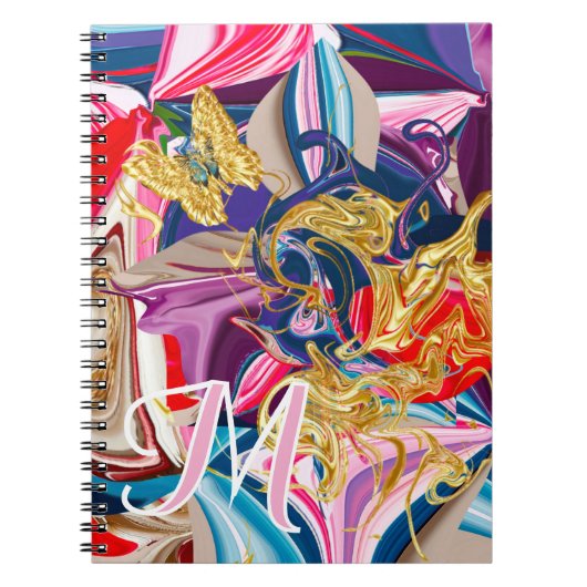 Goldschmetterling Swirl Pink Monogram Abstrakt flü Notizblock (Vorderseite)