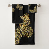 Goldschmetterlinge in schwarzen, dekorativen Muste Badhandtuch Set (Insitu)