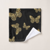 Goldschmetterlinge in schwarzen, dekorativen Muste Badhandtuch Set (Waschlappen)