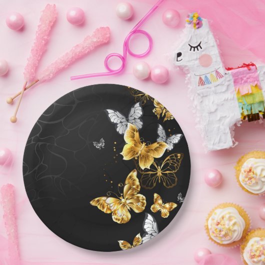 Goldschmetterlinge Pappteller (Party)