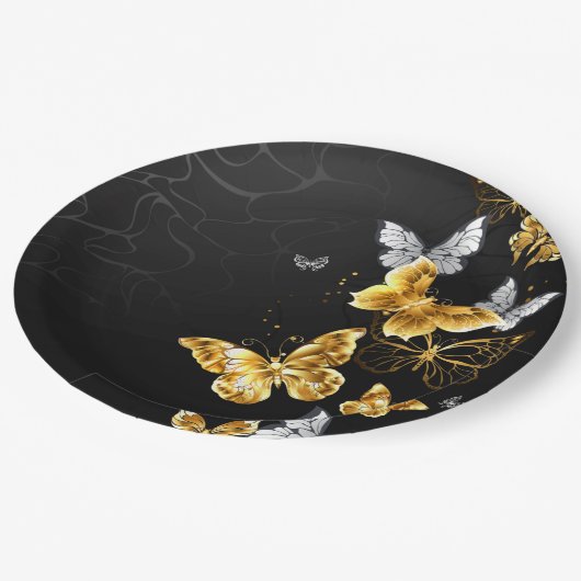 Goldschmetterlinge Pappteller (Schrägansicht)