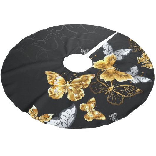 Goldschmetterlinge Polyester Weihnachtsbaumdecke (Schrägansicht)