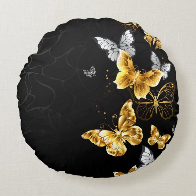 Goldschmetterlinge Rundes Kissen (Vorderseite)