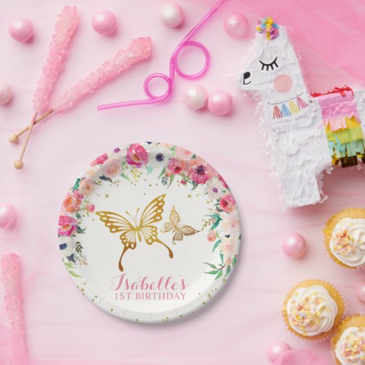 Goldschmetterlings-Blumen-Papierplatte Pappteller (Party)