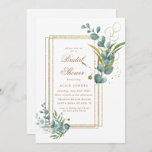 Goldschmiede Eukalyptusgrün Brautdusche Einladung (Vorne/Hinten)