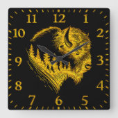 Goldschmiedeportrait mit Wald-Silhouette Quadratische Wanduhr (Vorderseite)