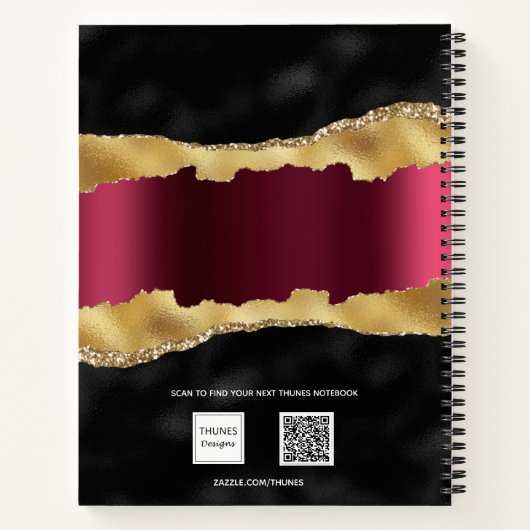 Goldschmiedeskript aus schwarzem Bordeaux-Marmor Notizblock (Rückseite)