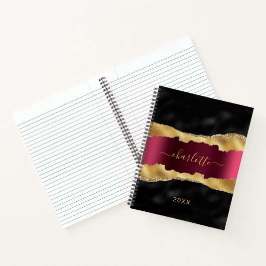 Goldschmiedeskript aus schwarzem Bordeaux-Marmor Notizblock (Innenseite)