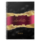 Goldschmiedeskript aus schwarzem Bordeaux-Marmor Notizblock (Vorderseite)