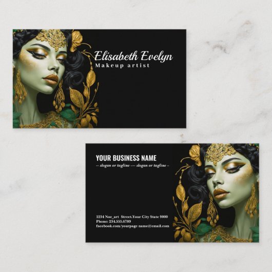 Goldschmuck der Frau mit grüner Touch h675 Visitenkarte (Vorne/Hinten)