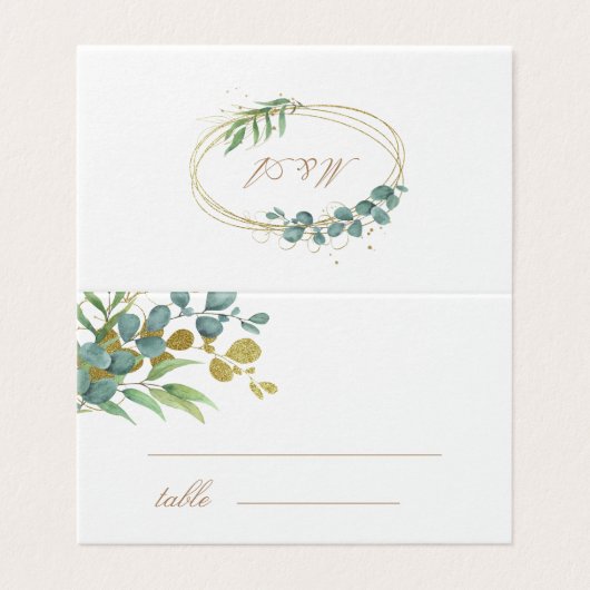 Goldschmuck-Eukalyptus-Blätter Grüne Hochzeitskart (Außenseite Aufgefaltet)