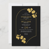 Goldschmuck inspiriert Rahmen und Blätter Hochzeit Einladung (Vorderseite)