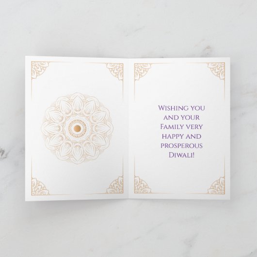 Goldschmuck lila und Rose Happy Diwali Karte (Innenseite)