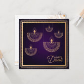 Goldschmuck lila und Rose Happy Diwali Karte (Vorderseite/Rückseite Beispiel)
