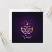 Goldschmuck lila und Rose Happy Diwali Karte (Vorderseite/Rückseite Beispiel)