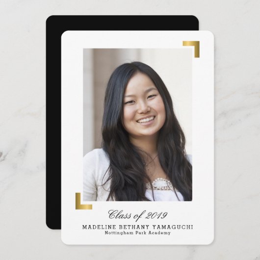 Goldschnappschuss-Abschluss-Mitteilungs-Foto-Karte Einladung (Vorne/Hinten)