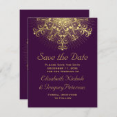 Goldschneeflocke lila Winterhochzeit Save the Date (Vorne/Hinten)