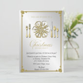 Goldschneeflocke-Weihnachtsabendessen-Party Einladung (Stehend Vorderseite)