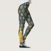 Goldschneeflocken auf Dunkelblau mit Baum Leggings (Rechts)