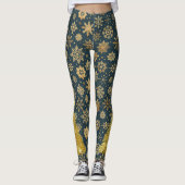 Goldschneeflocken auf Dunkelblau mit Baum Leggings (Vorderseite)