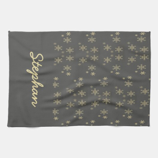 Goldschneeflocken auf grau geschirrtuch (Horizontal)