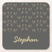 Goldschneeflocken auf grau rechteckiger pappuntersetzer (Vorderseite)