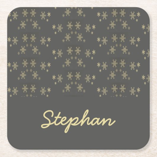 Goldschneeflocken auf grau rechteckiger pappuntersetzer (Vorderseite)