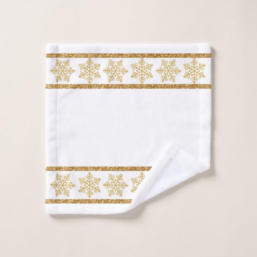 Goldschneeflocken auf weißem Glitzer Badhandtuch Set (Waschlappen)