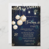 Goldschneeflocken, Bälle, Lichter, blaue Weihnacht Einladung (Vorderseite)