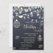 Goldschneeflocken, Bälle, Lichter Weihnachten Part Einladung (Vorderseite)
