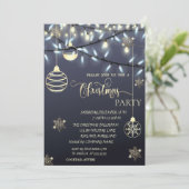 Goldschneeflocken, Bälle, Lichter Weihnachten Part Einladung (Stehend Vorderseite)