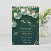 Goldschneeflocken, Balls Grüne Weihnachten Einladung (Stehend Vorderseite)