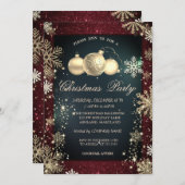 Goldschneeflocken, Balls Roter Glitzer Company Par Einladung (Vorne/Hinten)