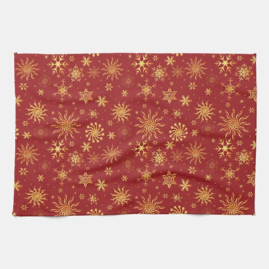 Goldschneeflocken bei dunklen Weihnachten Geschirrtuch (Horizontal)