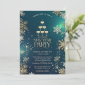 Goldschneeflocken, Champagner Glass Company Party Einladung (Stehend Vorderseite)