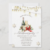 Goldschneeflocken, Champagner, Poinsettia Lichter Einladung (Vorderseite)