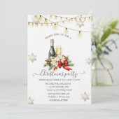 Goldschneeflocken, Champagner, Poinsettia Lichter Einladung (Stehend Vorderseite)