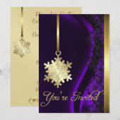 Goldschneeflocken Dekoration Lila Seideneinladung Einladung (Vorne/Hinten)