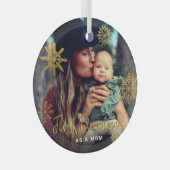 Goldschneeflocken Erste Weihnachten als Mama Foto Ornament Aus Glas (Vorderseite Rechts)